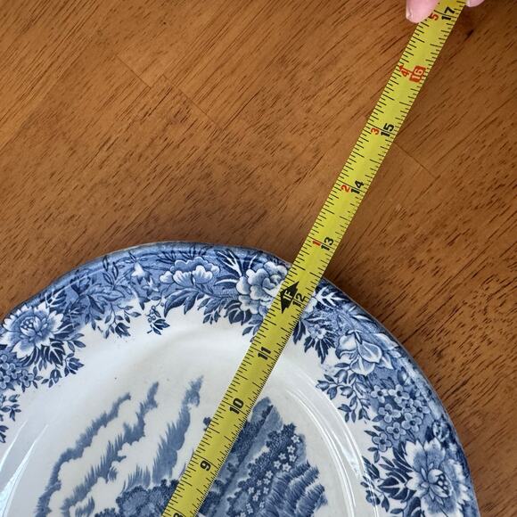 English Village Olde Staffordshire Blue Transferware Oval Serving Platter 10x12" - Picture 11 of 12